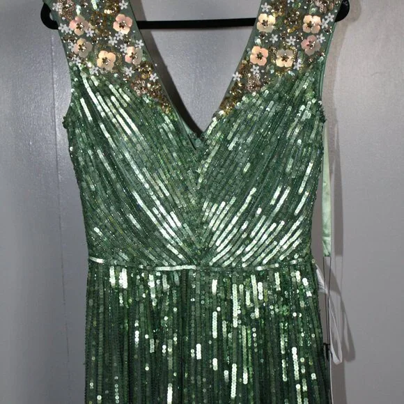 NWT Mac Duggal Sequin & Floral Embellished Evening Gown Sage Green‎ SZ 12 5223 - Picture 10 of 13